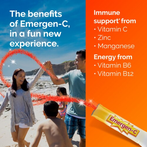 Emergen-C Strawberry Burst Crystals On-the-Go Immune Support Supplement Perspective: right