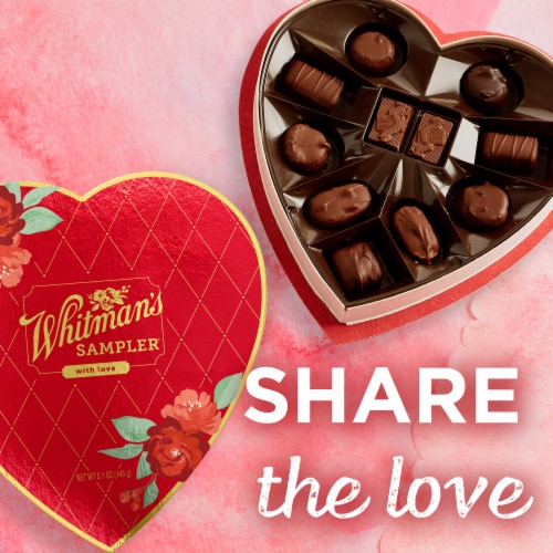 WHITMAN'S SAMPLER Valentine's Day Red Floral Heart Assorted Milk & Dark Chocolate Candy Gift Box Perspective: right