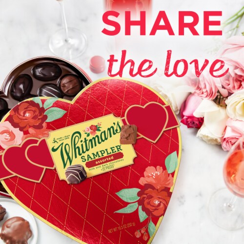WHITMAN'S SAMPLER Valentine's Day Red Floral Heart Assorted Milk & Dark Chocolate Gift Box Perspective: right