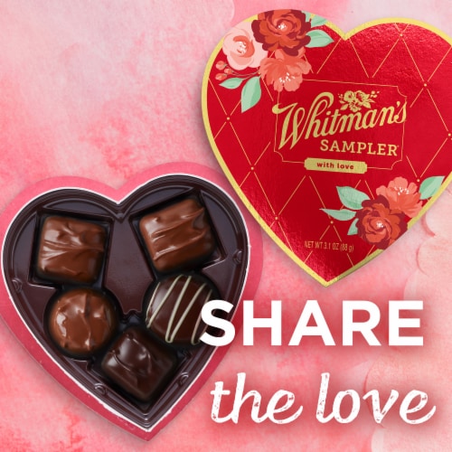 WHITMAN'S SAMPLER Valentine's Day Red Floral Heart Assorted Milk & Dark Chocolate Gift Box Perspective: right