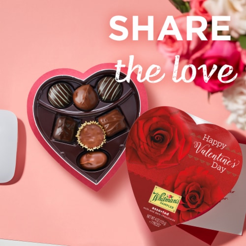 WHITMAN'S SAMPLER Valentine's Day Romantic Roses Assorted Milk & Dark Chocolate Candy Heart Gift Box Perspective: right
