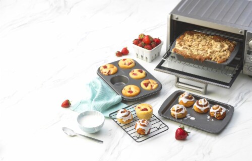 GoodCook 4-Piece Nonstick Steel Toaster Oven Set with Sheet Pan, Rack, Cake  Pan, and Muffin Pan, Gray 