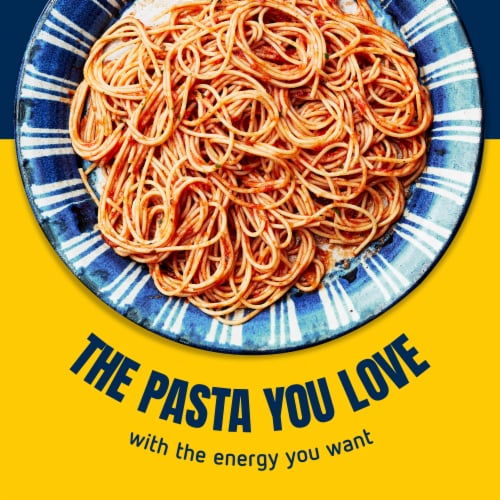 Barilla Protein+ (Plus) Spaghetti Pasta Non-GMO and Kosher Certified Plant Based Protein Pasta Perspective: right