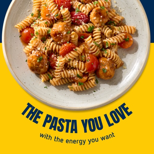 Barilla Protein+ (Plus) Rotini Pasta Non-GMO and Kosher Certified Plant Based Protein Pasta Perspective: right