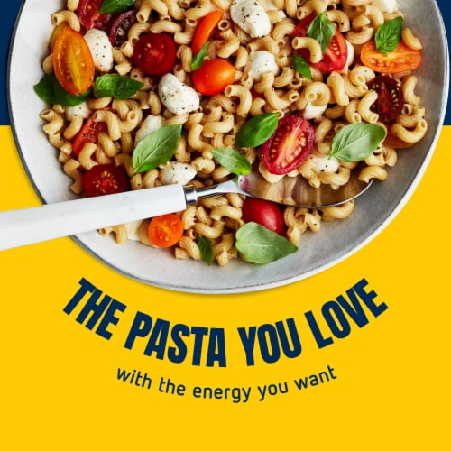 Barilla Protein+ (Plus) Elbows Pasta Non-GMO and Kosher Certified Plant Based Protein Pasta Perspective: right