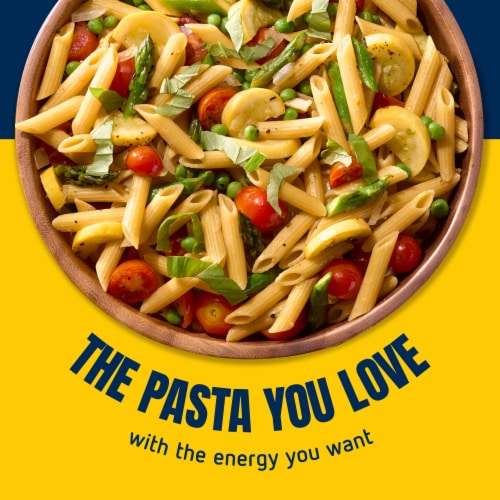 Barilla Protein+ (Plus) Penne Pasta Non-GMO and Kosher Certified Plant Based Protein Pasta Perspective: right