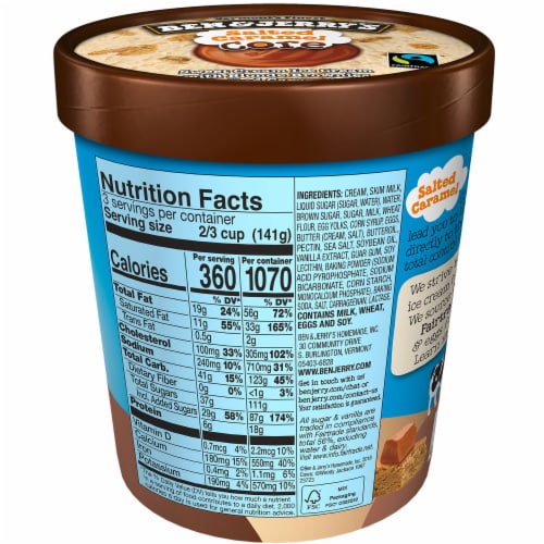 Ben & Jerry's Non-GMO Salted Caramel Core Sweet with Blonde Brownies Ice Cream Perspective: right