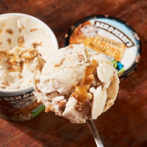 Ben & Jerry's Vegan Dairy Free Frozen Dessert Caramel Almond Brittle Perspective: right