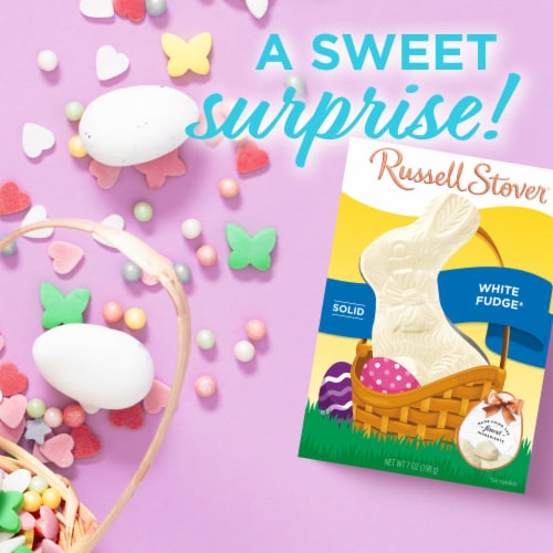 RUSSELL STOVER Easter Bunny Solid White Fudge Chocolate Candy Rabbit Perspective: right