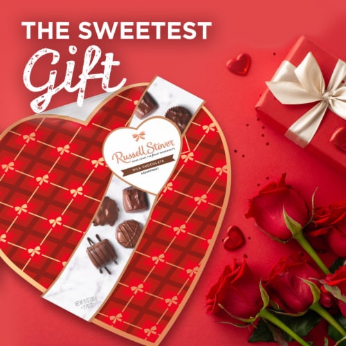 RUSSELL STOVER Valentine's Day Decorative Heart Assorted Milk Chocolate Candy Gift Box Perspective: right