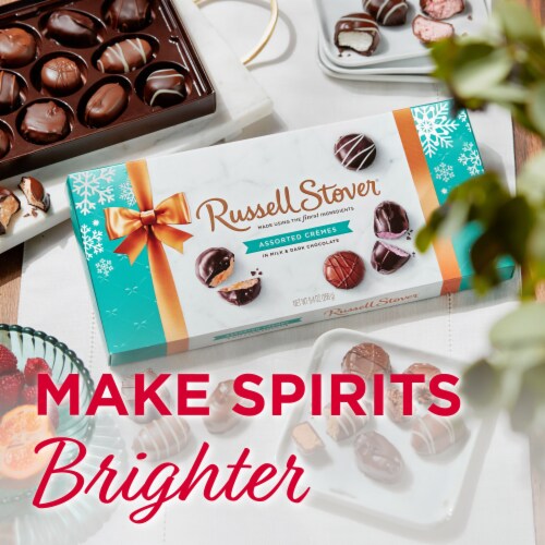 RUSSELL STOVER Christmas Assorted Crèmes in Milk & Dark Chocolate Gift Box Perspective: right