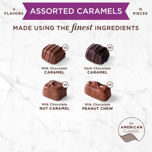RUSSELL STOVER Christmas Assorted Caramels in Milk & Dark Chocolate Gift Box Perspective: right