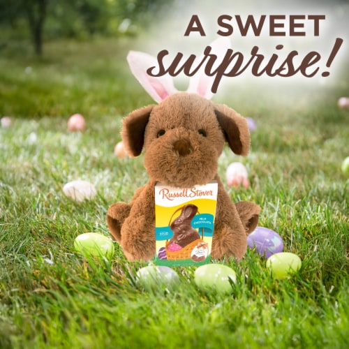 RUSSELL STOVER Easter Coco the Love Pup Plush with Solid Milk Chocolate Easter Bunny Perspective: right