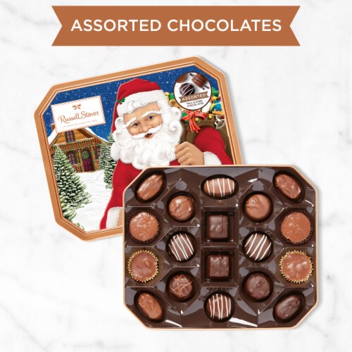 RUSSELL STOVER Christmas Assorted Milk & Dark Chocolate Santa Gift Tin Perspective: right