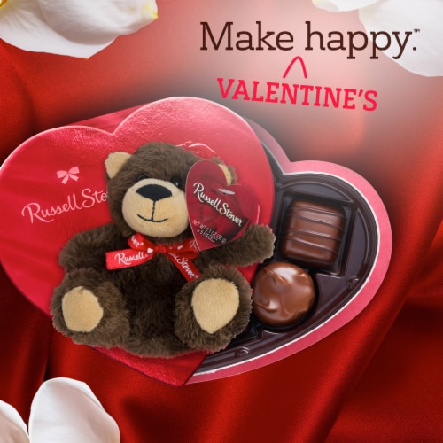 Valentine's Day Plush Bear with Red Foil Heart Assorted Milk & Dark Chocolate Candy Gift Box Perspective: right