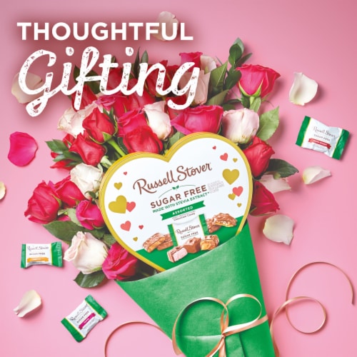 RUSSELL STOVER Valentine's Day Sugar Free Heart Assorted Chocolate Candy Gift Box Perspective: right