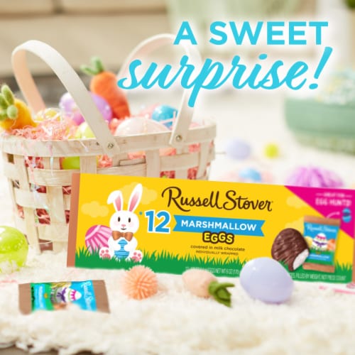 RUSSELL STOVER Marshmallow Milk Chocolate Candy Easter Egg Crate Perspective: right