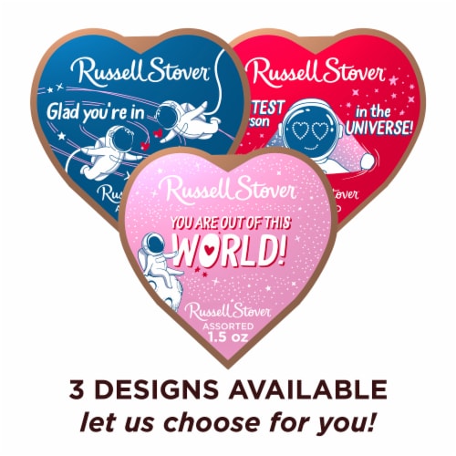 RUSSELL STOVER Valentine's Day Cosmic Heart Assorted Milk & Dark Chocolate Candy Gift Box Perspective: right
