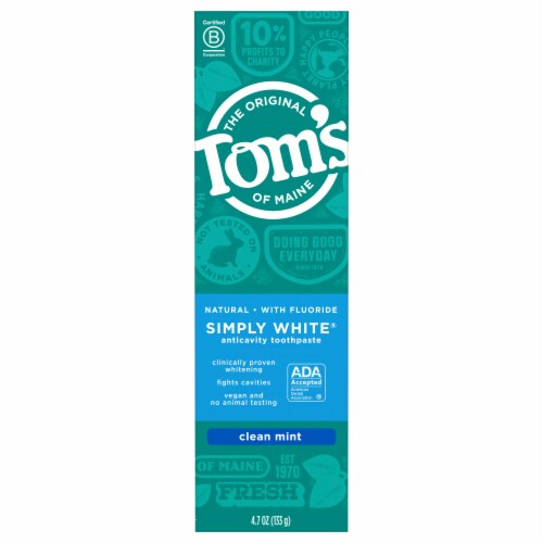 Tom's of Maine Natural Simply White Fluoride Toothpaste Clean Mint Perspective: right