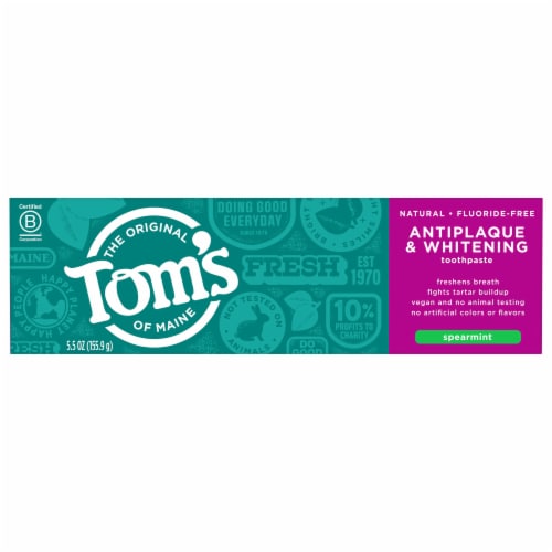 Tom's of Maine Fluoride-Free Antiplaque & Whitening Natural Spearmint Toothpaste Perspective: right