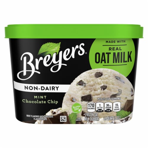 Breyers Dairy Free Mint Chocolate Chip Frozen Dessert Tub Perspective: right