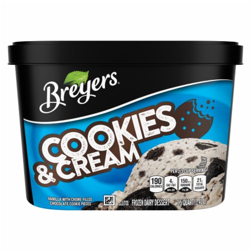 Breyers Cookies and Cream Frozen Dairy Dessert Tub Perspective: right