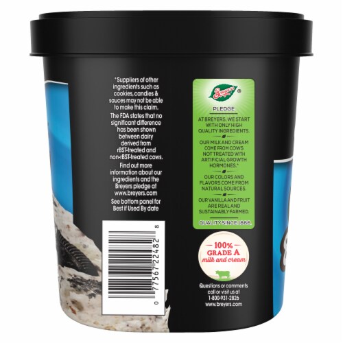 Breyers Cookies and Cream Frozen Dairy Dessert Tub Perspective: right
