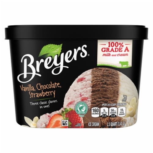 Breyers Vanilla Chocolate Strawberry Ice Cream Tub Perspective: right