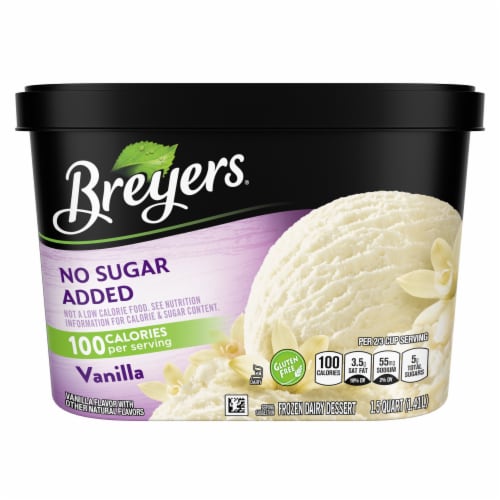 Breyers No Sugar Added with 100% Grade A Milk & Cream Vanilla Ice Cream Frozen Dairy Dessert Perspective: right