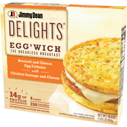 Jimmy Dean Delights Egg’wich Broccoli & Cheese Egg Frittatas and Chicken Sausage Breakfast Sandwich Perspective: right