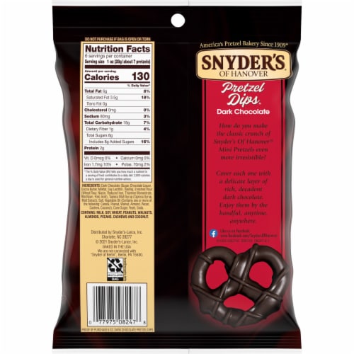 Snyder's of Hanover Pretzels Dips Dark Chocolate Covered Pretzels Perspective: right