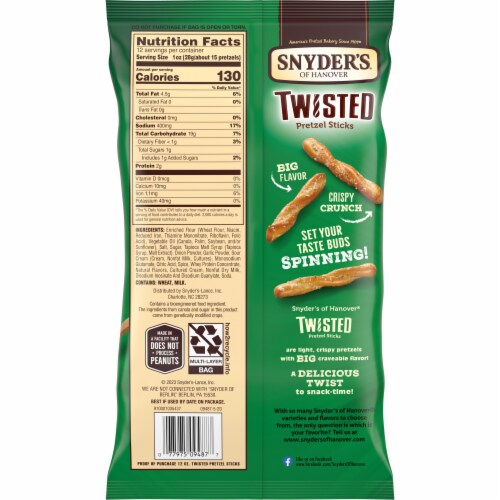 Snyder's of Hanover, Sour Cream & Onion Twisted Pretzel Sticks, 12 Oz Bag Perspective: right