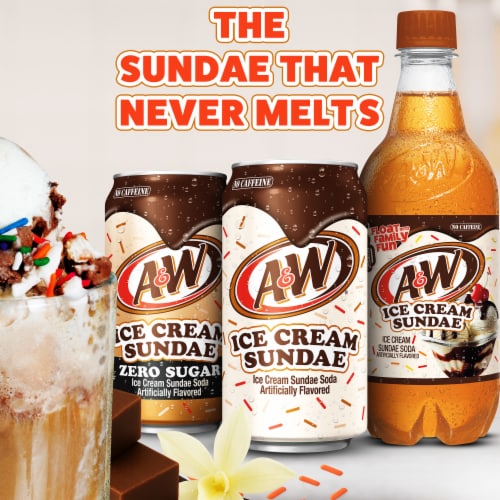 A&W Ice Cream Sundae Caffeine Free Soda Cans Perspective: right