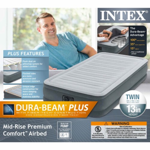Intex dura beam plus series mid rise queen air bed mattress with built clearance in pump