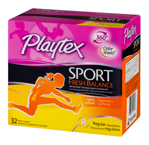 Playtex Sport Fresh Balance Lightly Scented Regular Absorbency Tampons Perspective: right