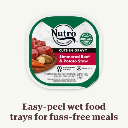 NUTRO Gravy Simmered Beef & Potato Stew Recipe Adult Natural Grain Free Wet Dog Food Cuts Perspective: right
