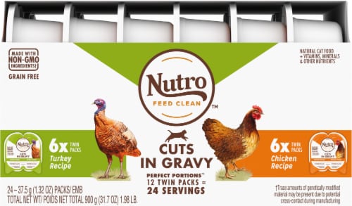 Nutro Perfect Portions Grain Free Real Turkey and Chicken Cuts in Gravy Adult Wet Cat Food Perspective: right