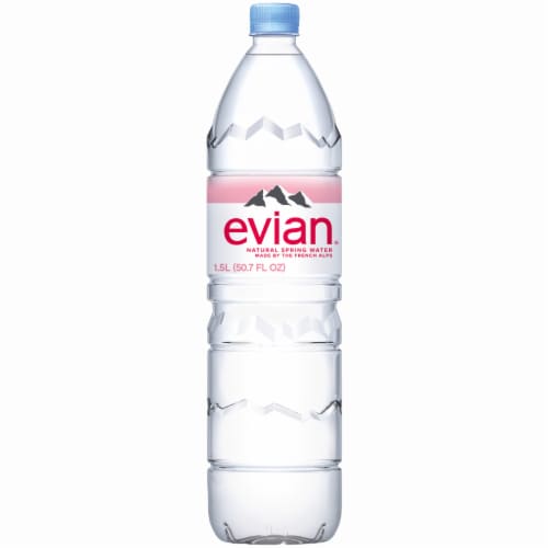 Evian Natural Spring Water Bottles Perspective: right