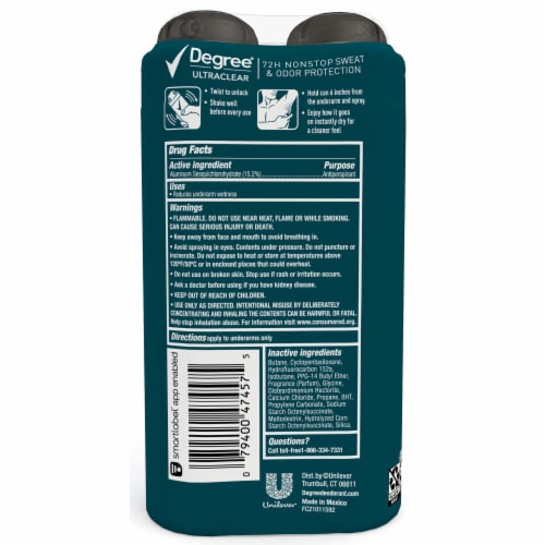 Degree UltraClear Men's Antiperspirant Deodorant Spray Fresh Scent Twin Pack Perspective: right