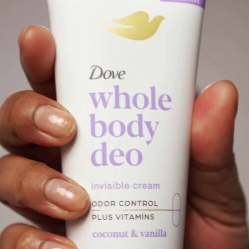 Dove Whole Body Invisible Cream Deodorant Coconut & Vanilla, Aluminum Free, 72h Odor Control Perspective: right