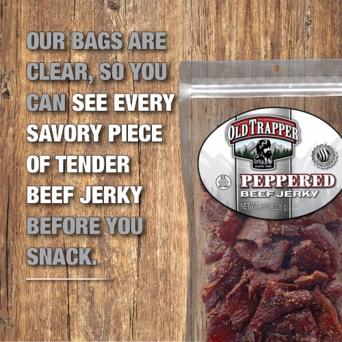 Old Trapper Peppered Beef Jerky Perspective: right