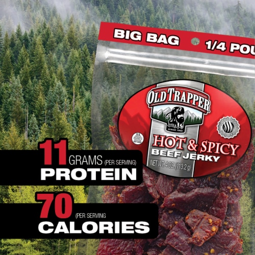 Old Trapper Hot & Spicy Beef Jerky Perspective: right