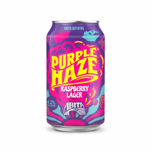Abita Purple Haze Raspberry Lager Craft Beer 6 Pack cans 4.2% ABV Perspective: right