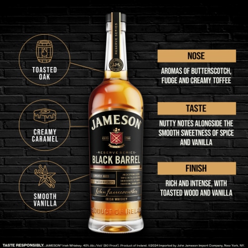 Jameson Black Barrel Select Reserve Single Distillery Blended Irish Whiskey Perspective: right