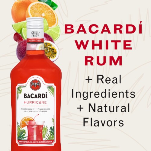 Bacardi Premium Hurricane Rum Ready to Drink Cocktail Single Bottle Perspective: right