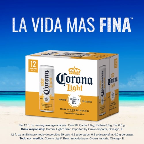 Corona Light Mexican Lager Import Lower Calorie* Beer Perspective: right
