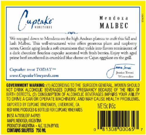 Cupcake Vineyards Malbec Red Wine Perspective: right