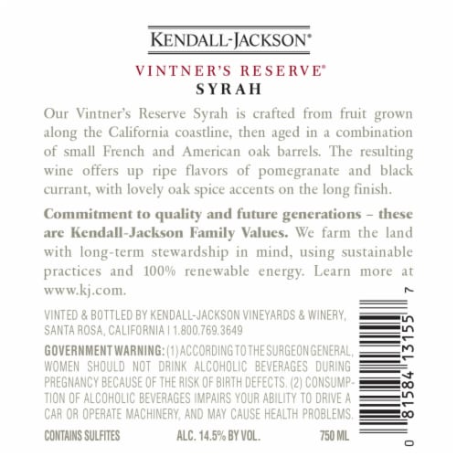 Kendall-Jackson Vintner's Reserve Syrah Red Wine Perspective: right
