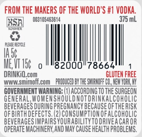 Smirnoff Peach (Vodka Infused With Natural Flavors) Perspective: right