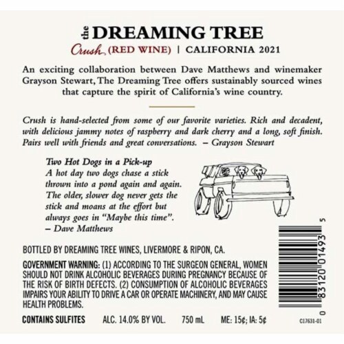 The Dreaming Tree Crush Blend California Red Wine Perspective: right